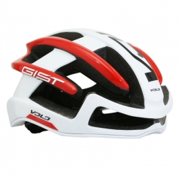 Casque Velo Adulte Gist Route Volo Blanc-Rouge Brillant Full In-Mold Taille 52-56 Reglage Molette 210Grs