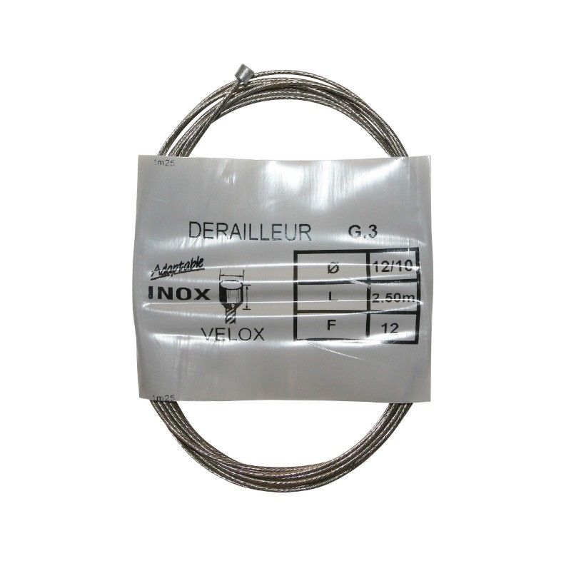 Câble de dérailleur Inox Velox® 12-10x2,50m (A l'unité) Bmx Race